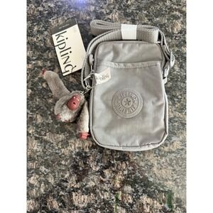 Kipling Tally Small Crossbody Bag Cloudy Grey KI0271 Nylon Phone Pouch New